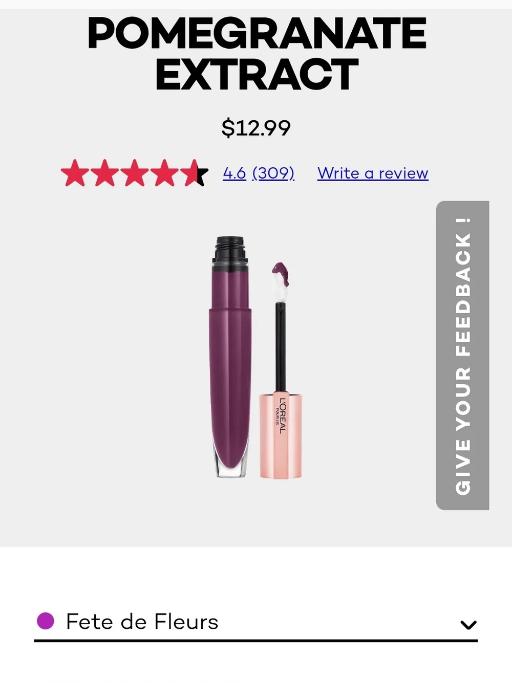 SET OF 4 NWT L'Oreal Liquid Lip Gloss in Fete de Fleurs Retails @$12.99 ea.
